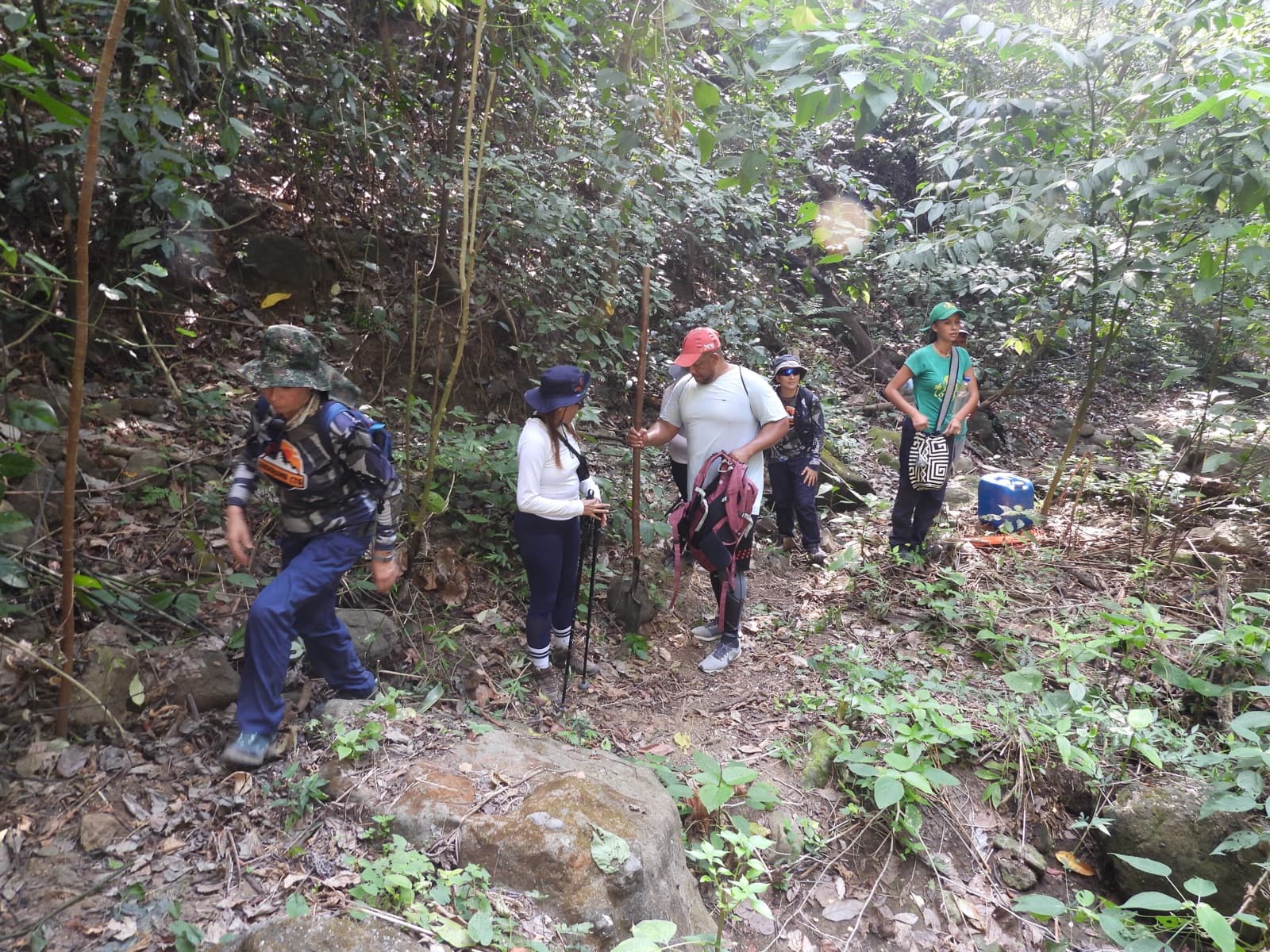 Grupo comunitario durante la caminata por el bosque